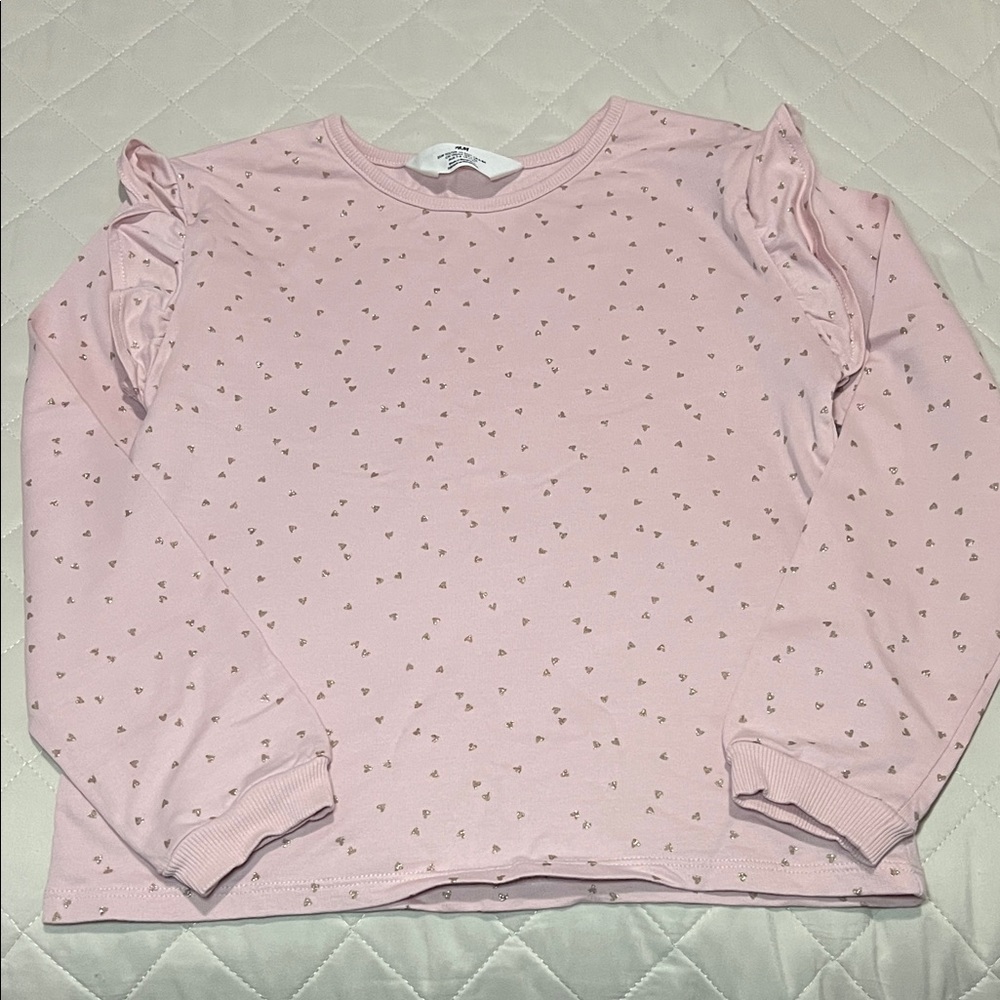 H&M Light Pink Heart Pattern Long Sleeve Top